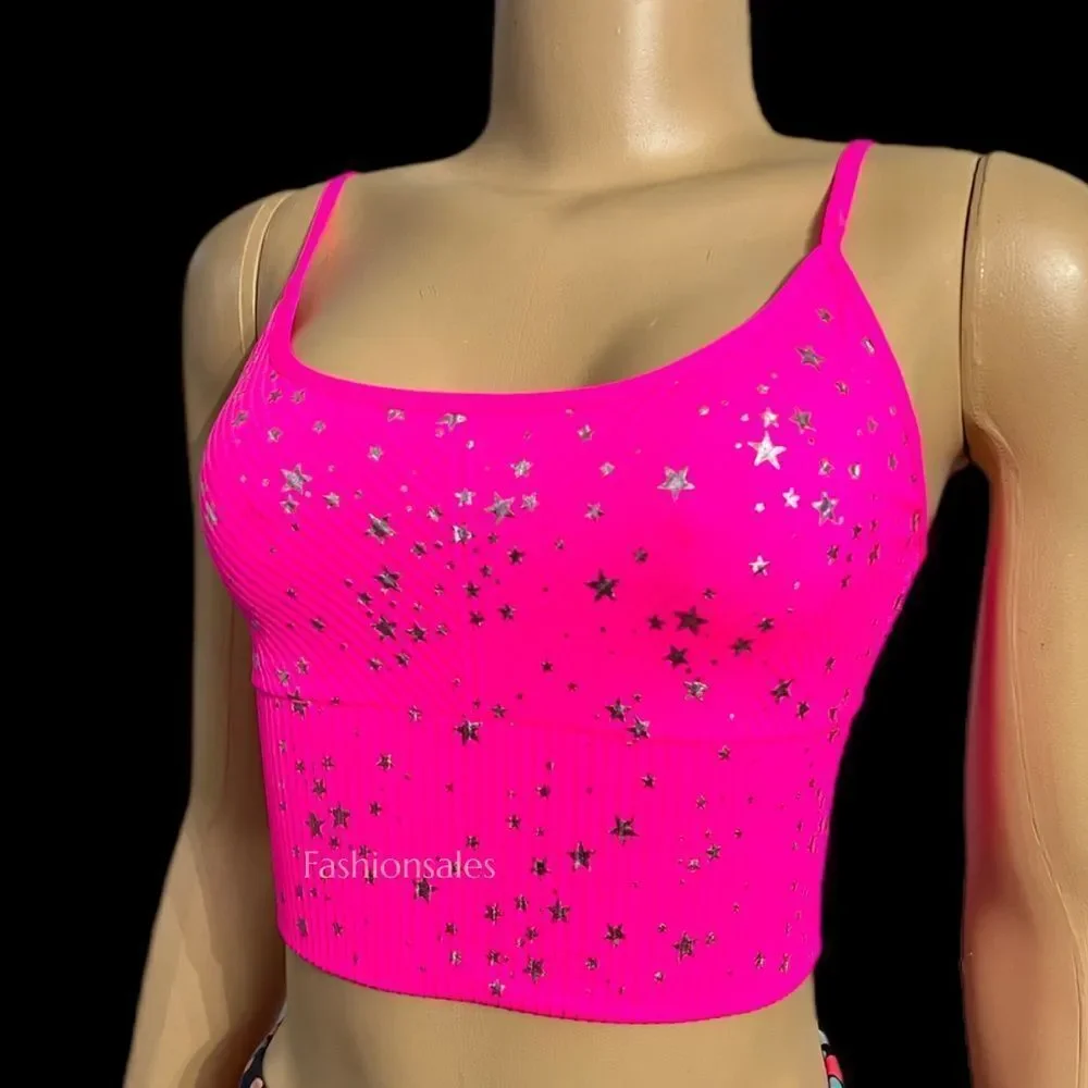 Victorias Secret PINK Active Seamless Sports Bra Lightly Padded longline pink S